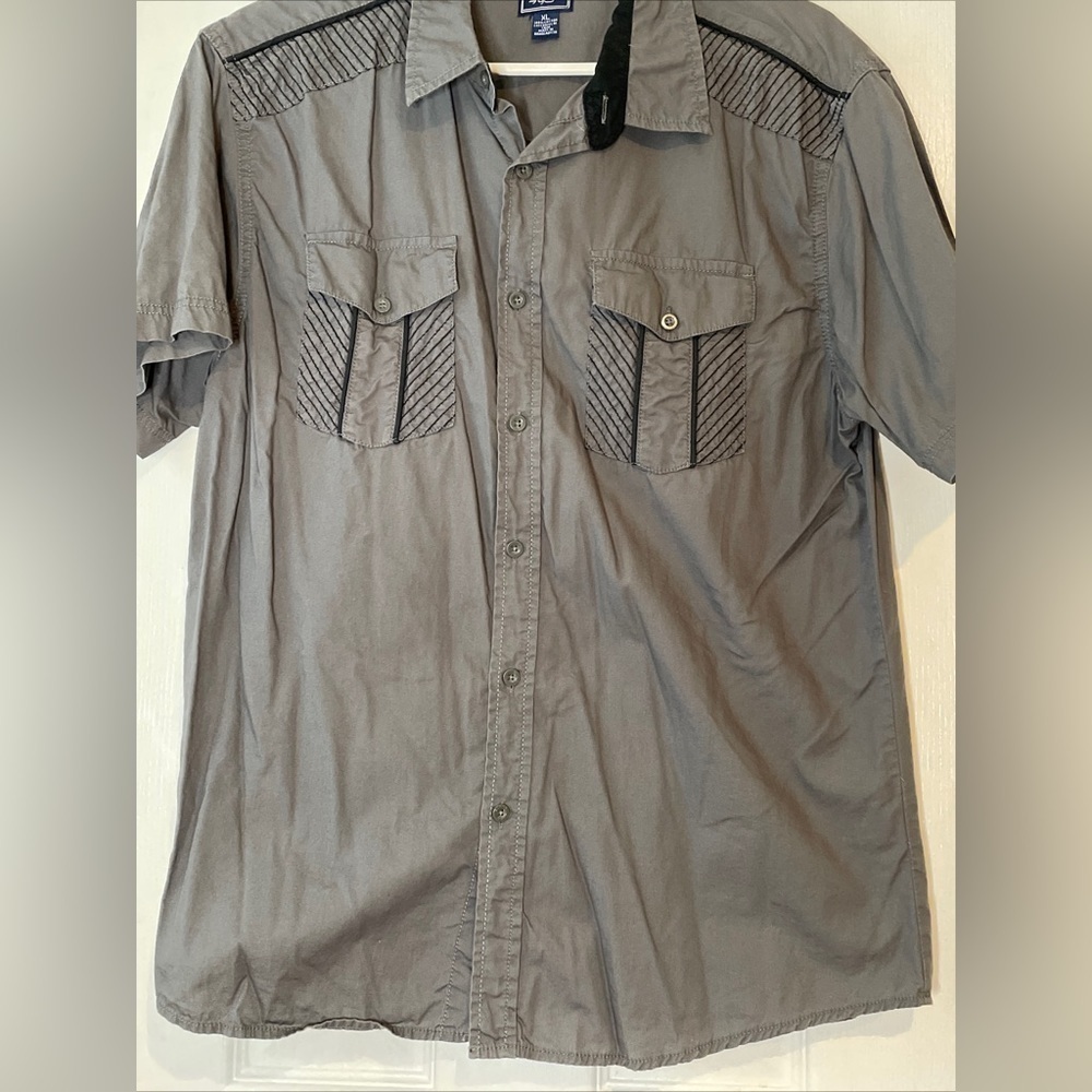 Black Jack Button Up Collared Cotton Shirt Size XL Gray Short Sleeve Pockets - Picture 3 of 12